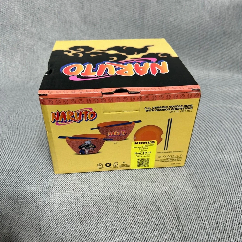 Bioworld Naruto Ceramic Noodle Bowl 20oz Orange Kakashi Sasuke Sakura 6in Bowl